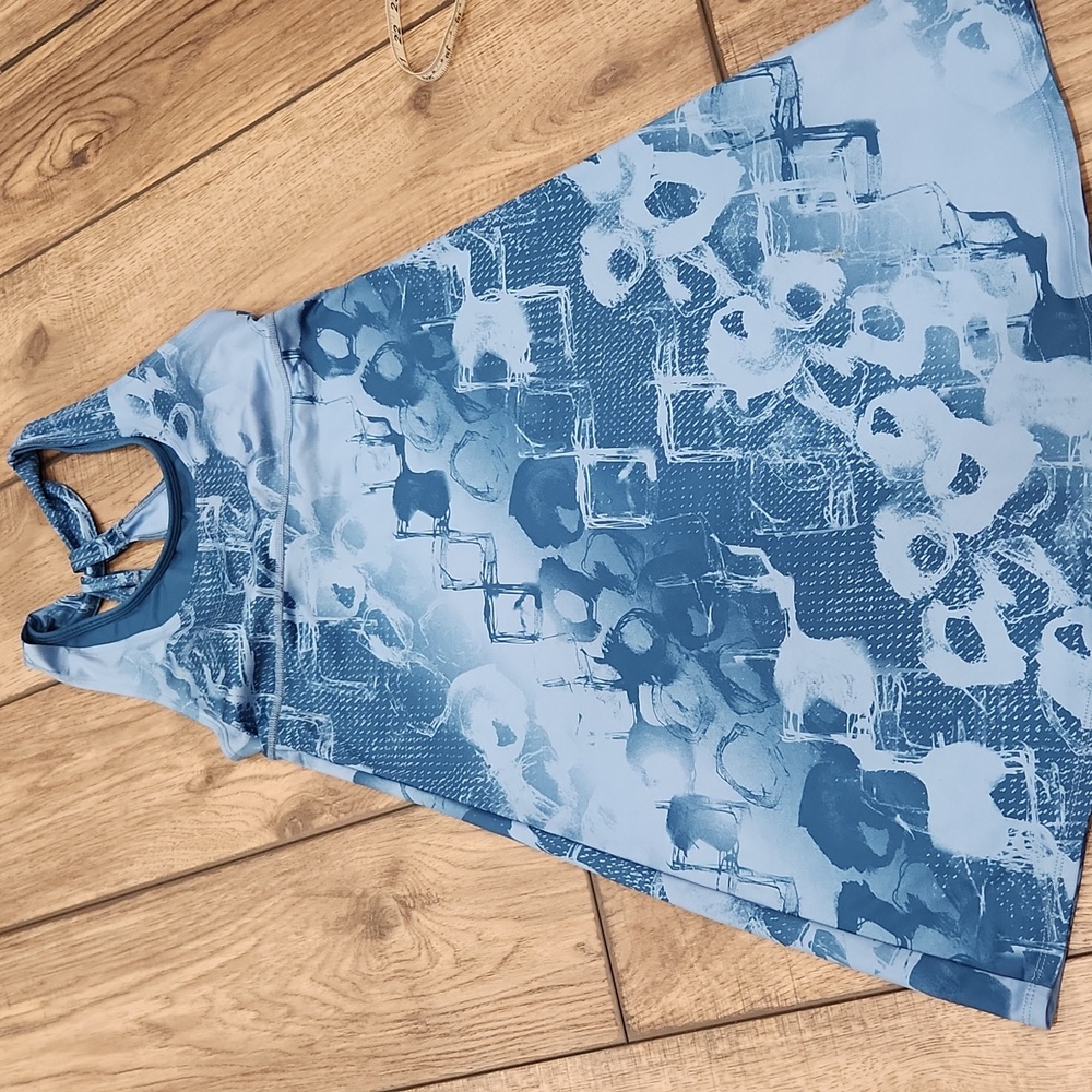 Mountain Hardwear Womens Med Blue Printed Athleisure Pickle Ball Sun Dress